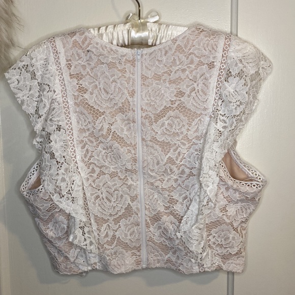 Lulus White Lace Crop Top, zip-up back - Picture 2 of 3